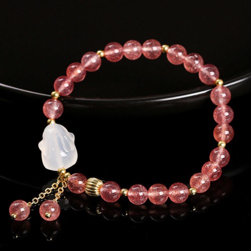 Strawberry Quartz Agate Rabbit Healing Bracelet