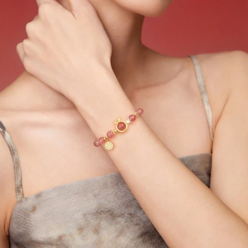 Strawberry Quartz Rabbit Fu Character Charm Bracelet Strawberry Quartz Rabbit Fu Character Charm Bracelet