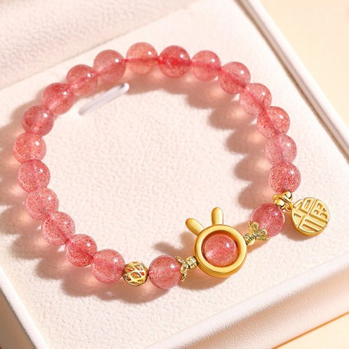 Strawberry Quartz Rabbit Fu Character Charm Bracelet Strawberry Quartz Rabbit Fu Character Charm Bracelet