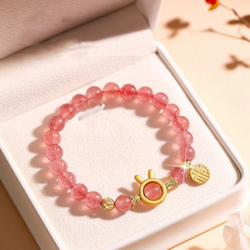 Strawberry Quartz Rabbit Fu Character Charm Bracelet Strawberry Quartz Rabbit Fu Character Charm Bracelet