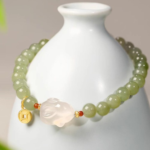 Hetian Jade Agate Rabbit Copper Coin Luck Bracelet