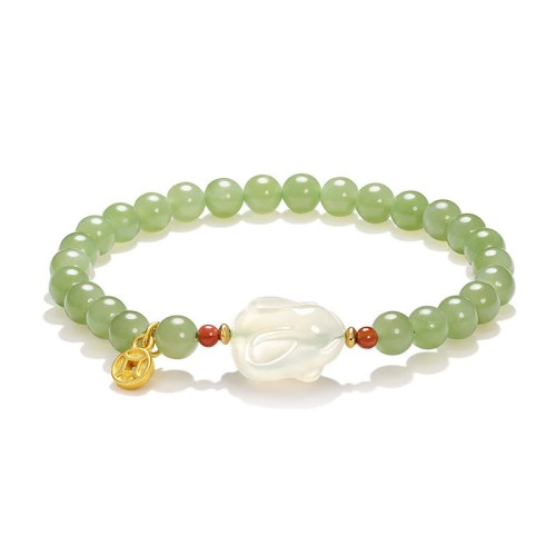 Hetian Jade Agate Rabbit Copper Coin Luck Bracelet