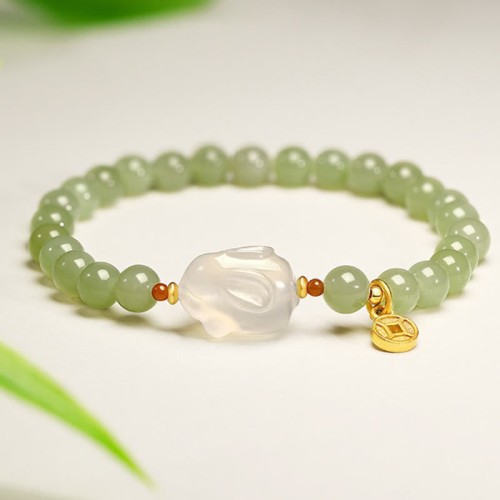 Hetian Jade Agate Rabbit Copper Coin Luck Bracelet