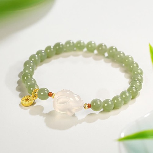 Hetian Jade Agate Rabbit Copper Coin Luck Bracelet