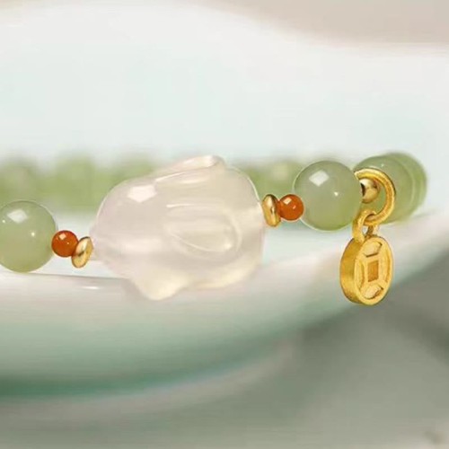 Hetian Jade Agate Rabbit Copper Coin Luck Bracelet