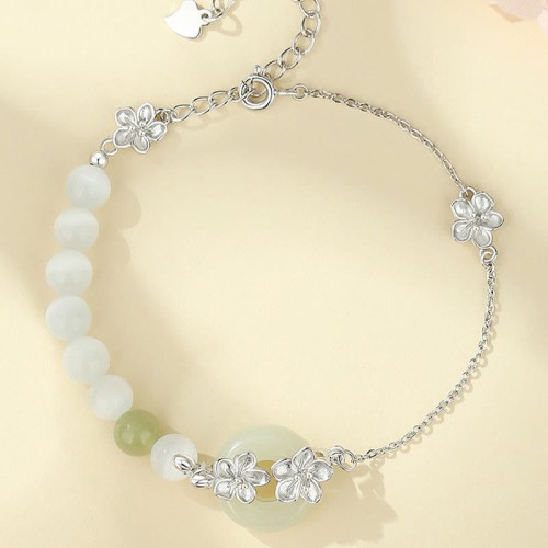 999 Silver Hetian Jade Peach Blossom Luck Bracelet 999 Silver Hetian Jade Peach Blossom Luck Bracelet