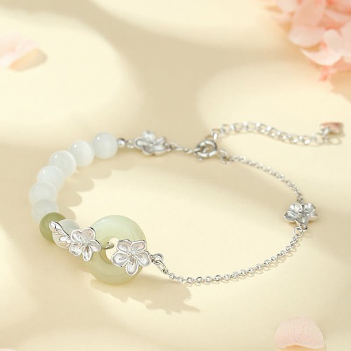 999 Silver Hetian Jade Peach Blossom Luck Bracelet 999 Silver Hetian Jade Peach Blossom Luck Bracelet