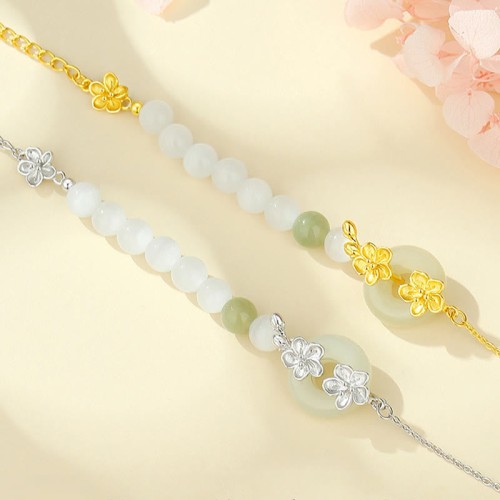 999 Silver Hetian Jade Peach Blossom Luck Bracelet 999 Silver Hetian Jade Peach Blossom Luck Bracelet