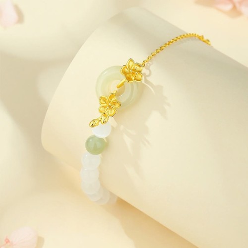 999 Silver Hetian Jade Peach Blossom Luck Bracelet 999 Silver Hetian Jade Peach Blossom Luck Bracelet