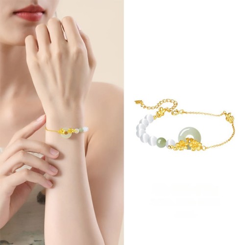 999 Silver Hetian Jade Peach Blossom Luck Bracelet 999 Silver Hetian Jade Peach Blossom Luck Bracelet