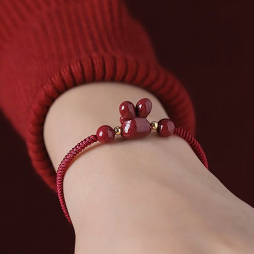 Cinnabar Chinese Zodiac Rabbit Luck Rope Bracelet