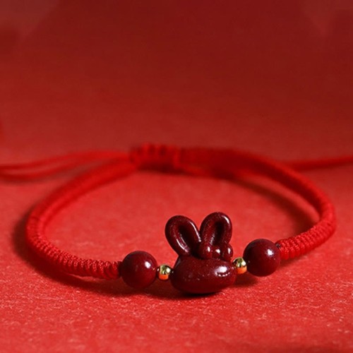 Cinnabar Chinese Zodiac Rabbit Luck Rope Bracelet