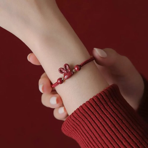 Cinnabar Chinese Zodiac Rabbit Luck Rope Bracelet