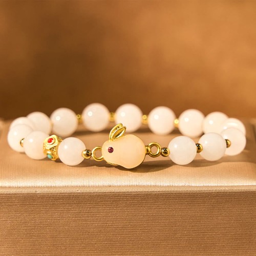 Golden Silk Jade Rabbit Luck Bracelet