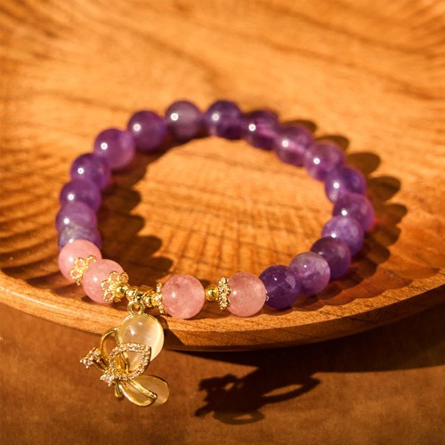 Amethyst Strawberry Quartz Butterfly Healing Bracelet Amethyst Strawberry Quartz Butterfly Healing Bracelet