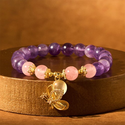 Amethyst Strawberry Quartz Butterfly Healing Bracelet Amethyst Strawberry Quartz Butterfly Healing Bracelet
