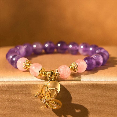 Amethyst Strawberry Quartz Butterfly Healing Bracelet Amethyst Strawberry Quartz Butterfly Healing Bracelet