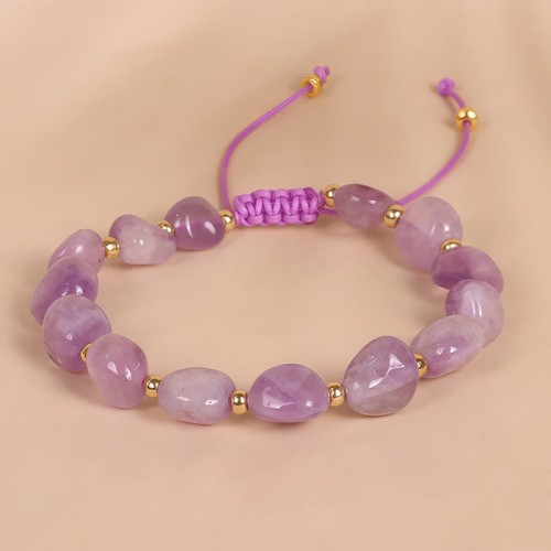 Irregular Amethyst Braid String Balance Bracelet