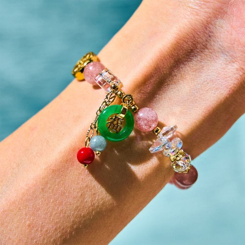 Strawberry Quartz Jade Fu Charm Healing Bracelet Strawberry Quartz Jade Fu Charm Healing Bracelet