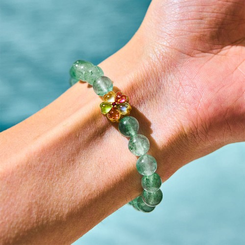 Green Strawberry Quartz Soothing Fu Character Bracelet