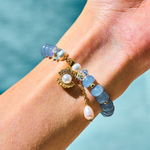 Aquamarine Pearl Shell Healing Bracelet Aquamarine Pearl Shell Healing Bracelet
