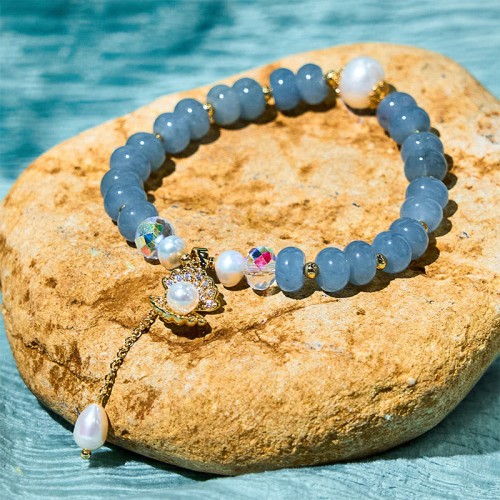 Aquamarine Pearl Shell Healing Bracelet Aquamarine Pearl Shell Healing Bracelet