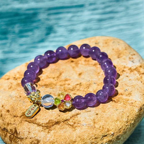 Amethyst White Crystal Flower Healing Bracelet Amethyst White Crystal Flower Healing Bracelet