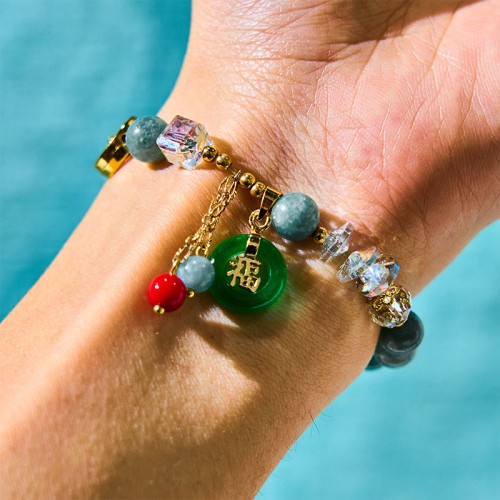 Strawberry Quartz Jade Fu Charm Healing Bracelet Strawberry Quartz Jade Fu Charm Healing Bracelet