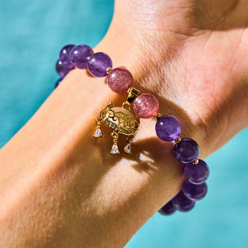 Amethyst Strawberry Quartz Peace Lock Bracelet Amethyst Strawberry Quartz Peace Lock Bracelet