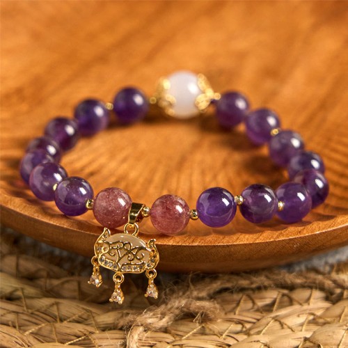 Amethyst Strawberry Quartz Peace Lock Bracelet Amethyst Strawberry Quartz Peace Lock Bracelet