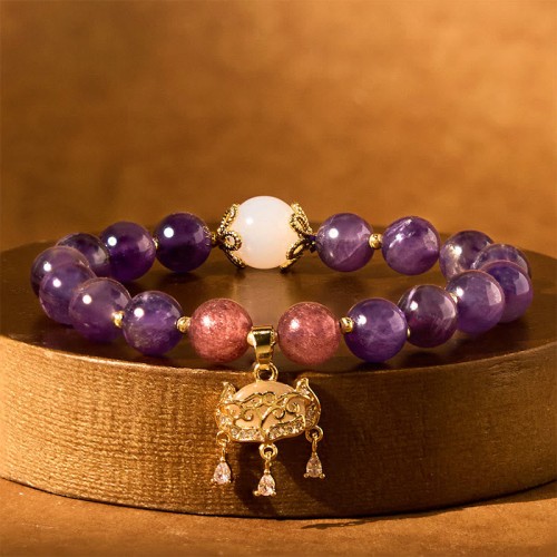 Amethyst Strawberry Quartz Peace Lock Bracelet Amethyst Strawberry Quartz Peace Lock Bracelet