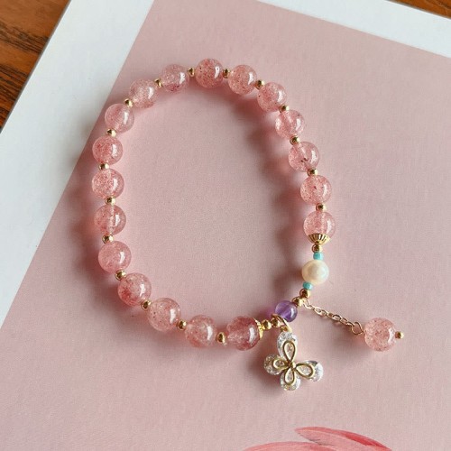 Strawberry Quartz Green Strawberry Quartz Butterfly Bracelet