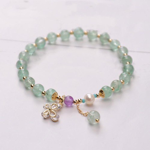 Strawberry Quartz Green Strawberry Quartz Butterfly Bracelet