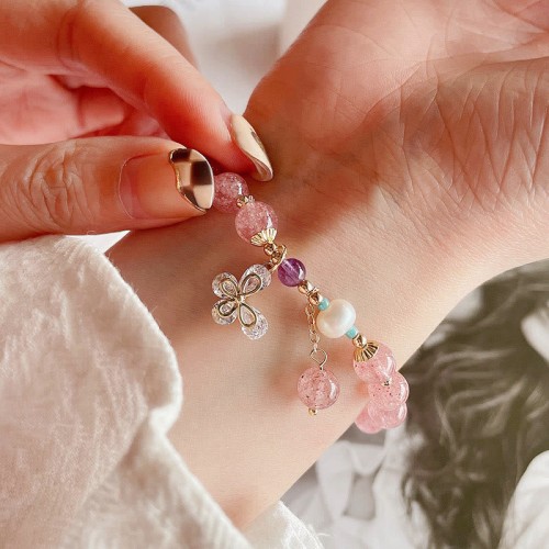 Strawberry Quartz Green Strawberry Quartz Butterfly Bracelet
