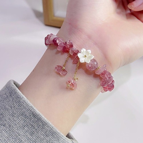 Strawberry Quartz Green Super Seven Flower Bracelet