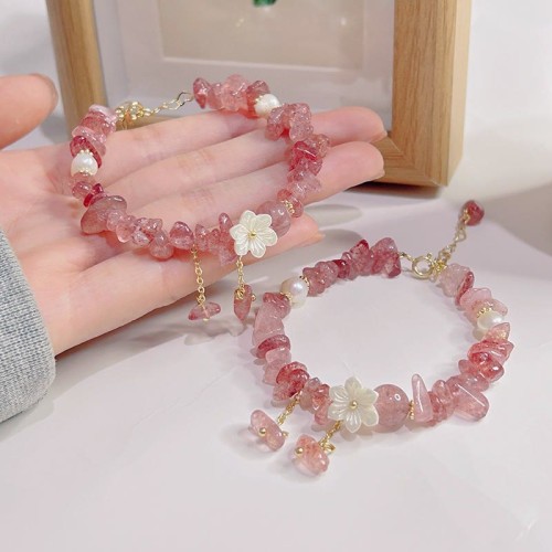 Strawberry Quartz Green Super Seven Flower Bracelet