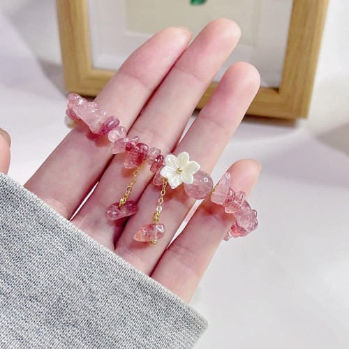 Strawberry Quartz Green Super Seven Flower Bracelet