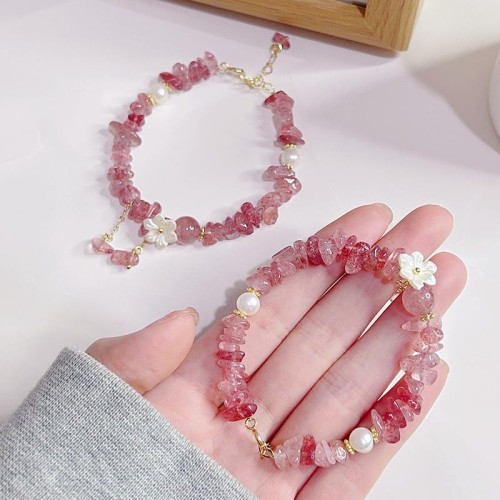 Strawberry Quartz Green Super Seven Flower Bracelet