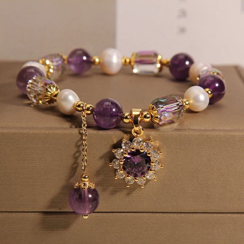Amethyst Pearl Sunflower Communication Bracelet Amethyst Pearl Sunflower Communication Bracelet