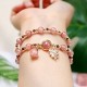 Strawberry Quartz Maple Leaf Charm Double Wrap Bracelet Strawberry Quartz Maple Leaf Charm Double Wrap Bracelet