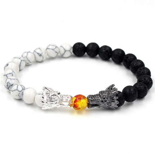 White Turquoise Lava Rock Dragon Blessing Bracelet White Turquoise Lava Rock Dragon Blessing Bracelet