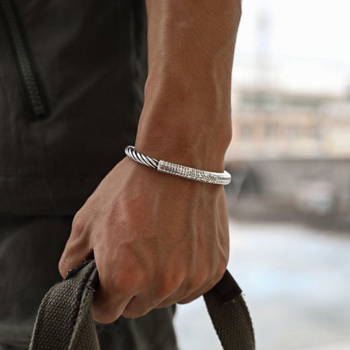 Tibetan Om Mani Padme Hum Heart Sutra Cuff Bracelet