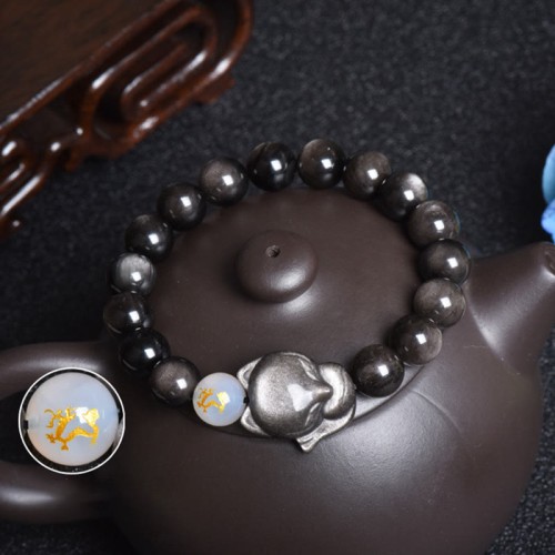 Rainbow Obsidian Fox Healing Bracelet (Gold & Silver Sheen) Rainbow Obsidian Fox Healing Bracelet (Gold & Silver Sheen)