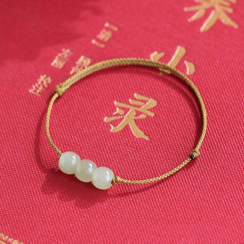 Three Beads Jade Luck String Bracelet Three Beads Jade Luck String Bracelet