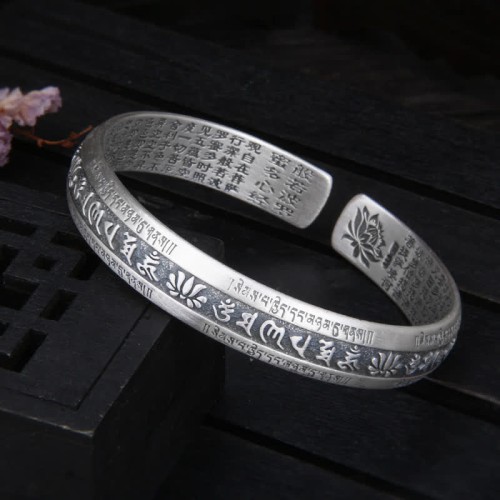 999 Sterling Silver Om Mani Padme Hum Lotus Peace Bracelet 999 Sterling Silver Om Mani Padme Hum Lotus Peace Bracelet