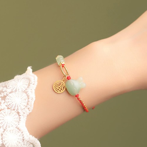 Silver Rabbit Hetian Jade Luck Bracelet
