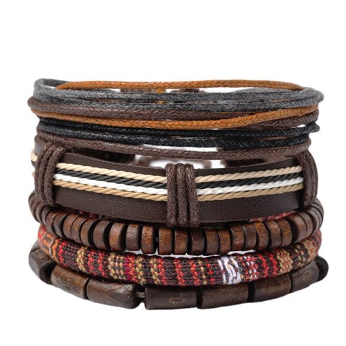 Hemp Cord Wood Beads Leather Bracelet Hemp Cord Wood Beads Leather Bracelet