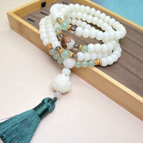 White Bodhi Seed Mala 108 Beads Protection Bracelet White Bodhi Seed Mala 108 Beads Protection Bracelet