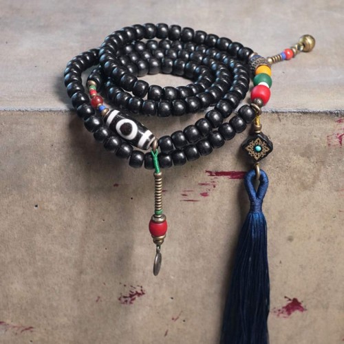 108 Beads Ebony Wood Dzi Bead Balance Bracelet 108 Beads Ebony Wood Dzi Bead Balance Bracelet