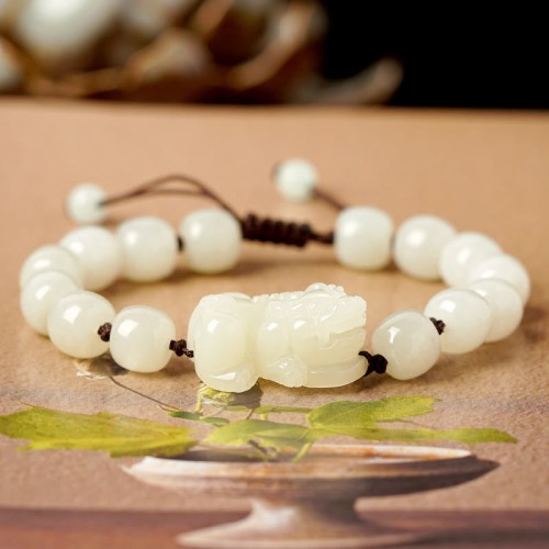 Hetian White Jade PiXiu Wealth String Bracelet